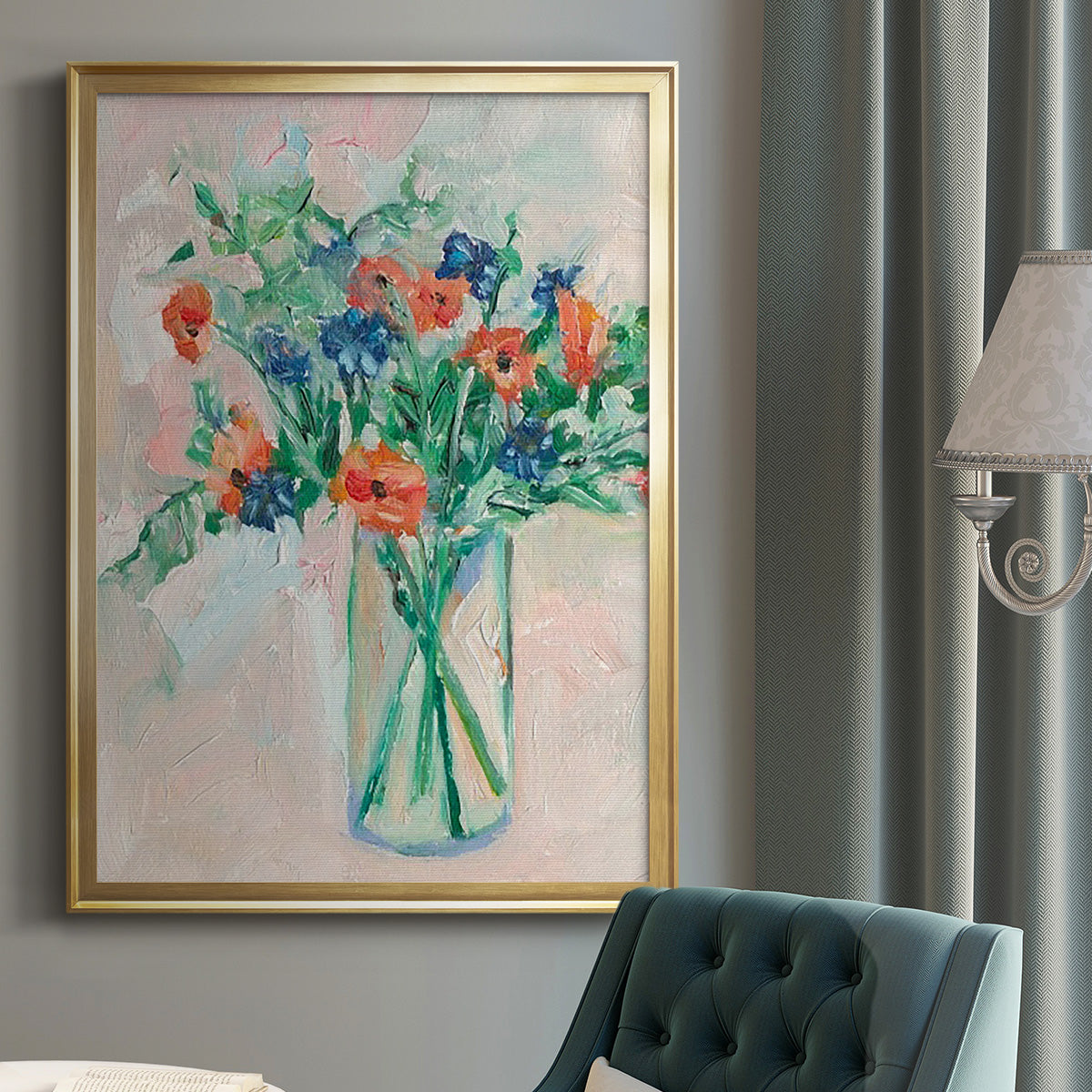 Painterly Soft Bouquet II - Modern Framed Canvas Print