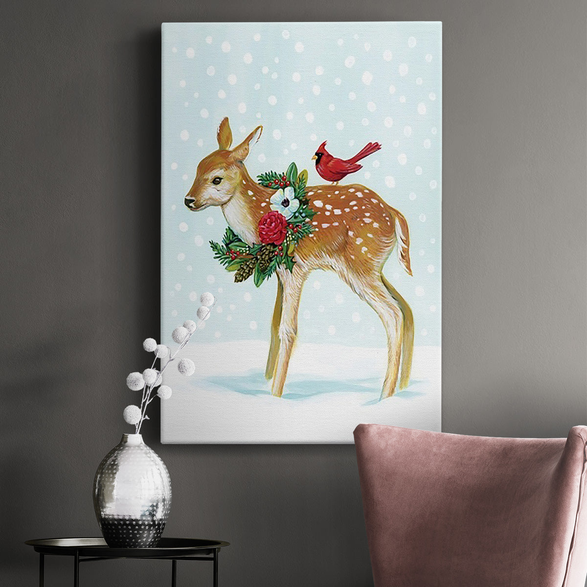 Winter Woodland Creatures with Cardinals II Premium Gallery Wrapped Canvas - Ready to Hang