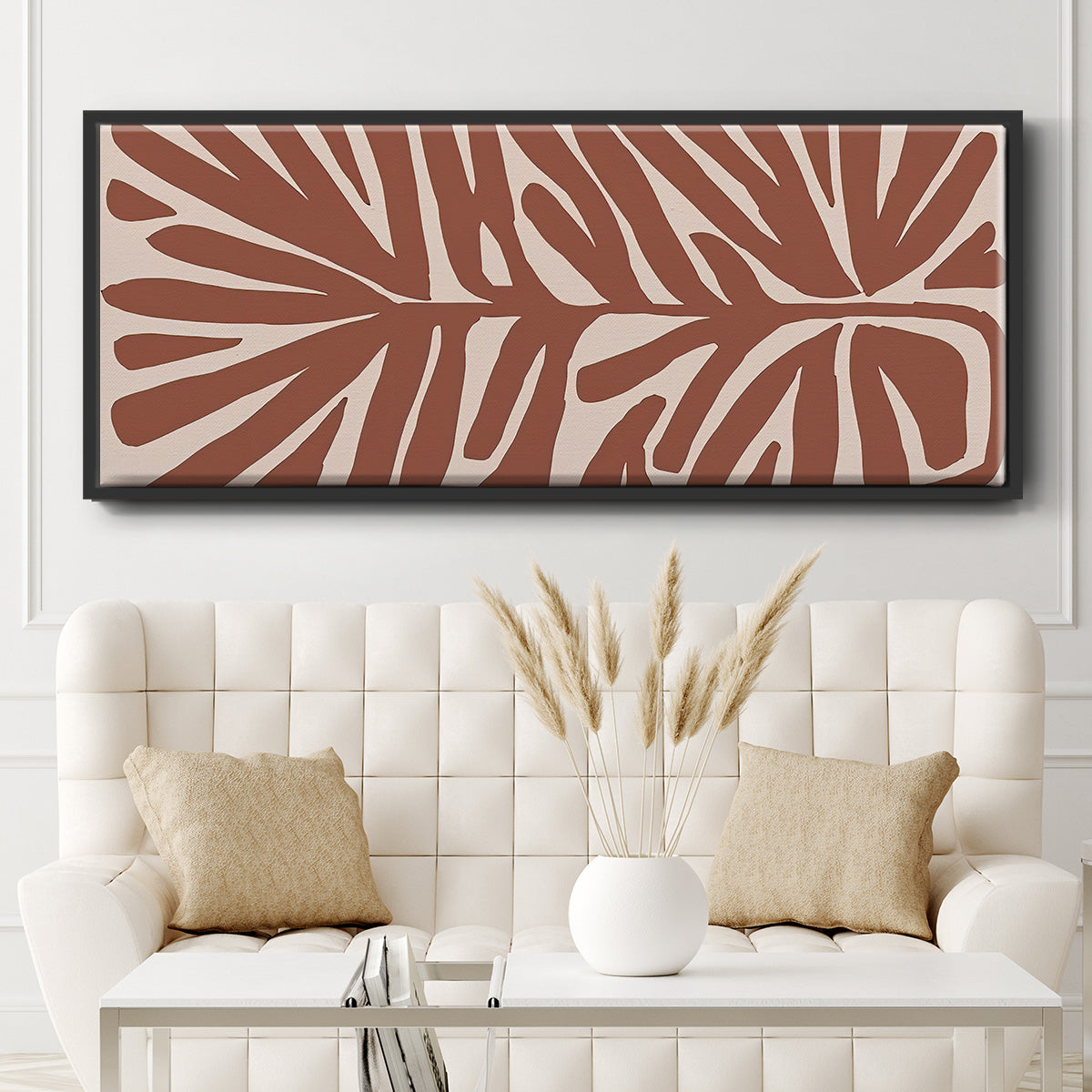 Terra Cotta Block Palms IV - Floater Framed Canvas Print