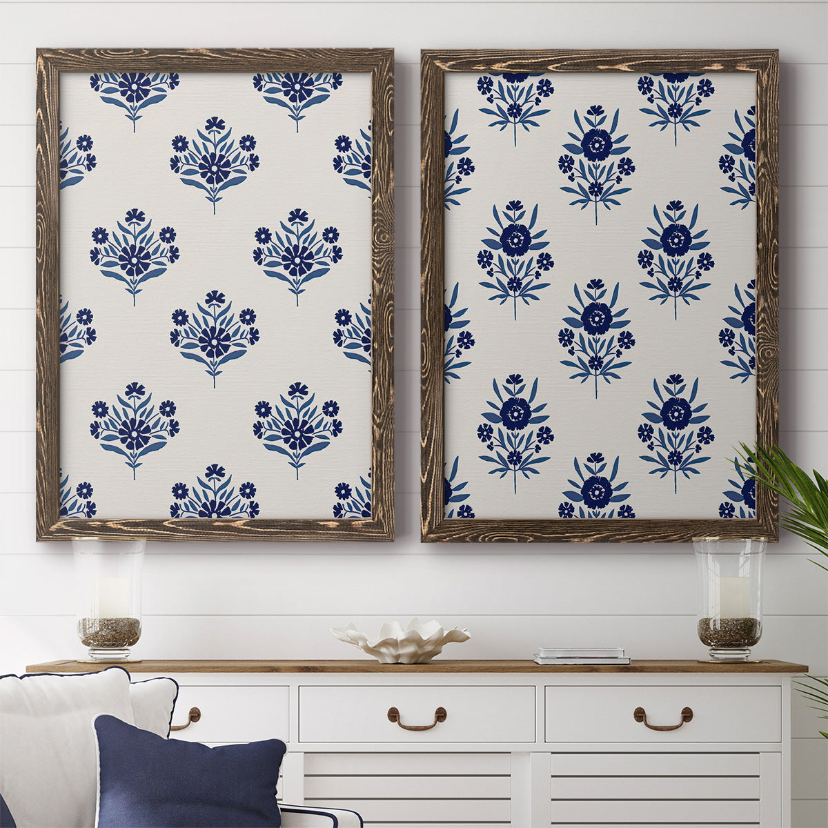 Indigo Bloom Pattern I - Premium Framed Canvas 2 Piece Set - Ready to Hang