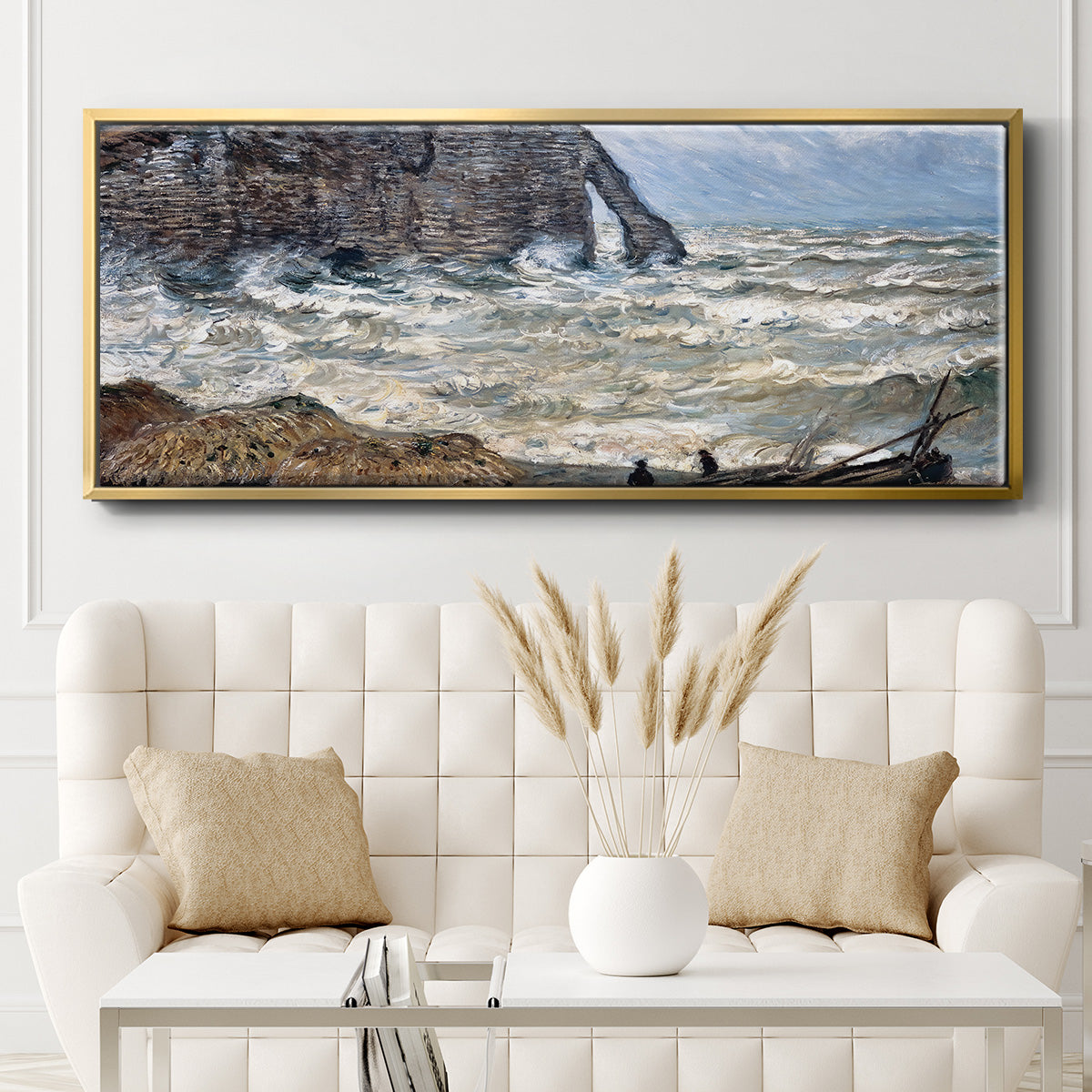 The Manneport, Étretat, Rough Sea, 1883 - Floater Framed Canvas Print