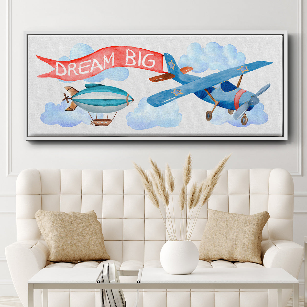 Dream Big Airplane - Floater Framed Canvas Print
