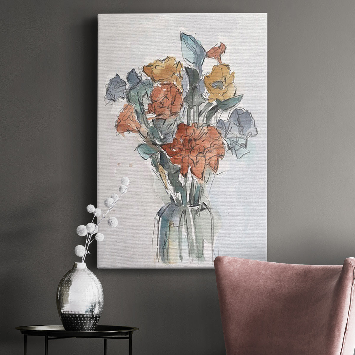 Watercolor Floral Arrangement I Premium Gallery Wrapped Canvas - Ready to Hang