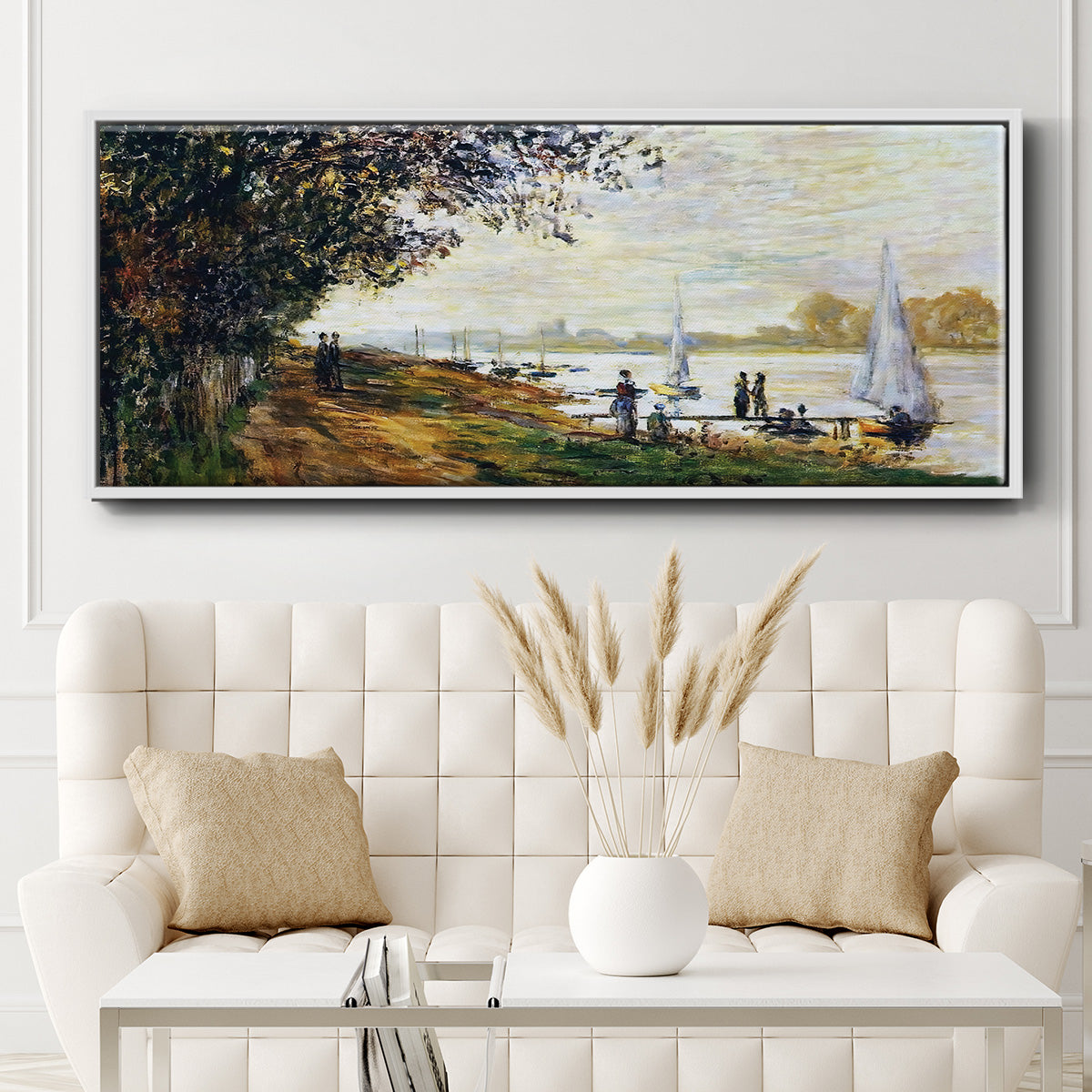 The Riverbank at Le Petit - Floater Framed Canvas Print