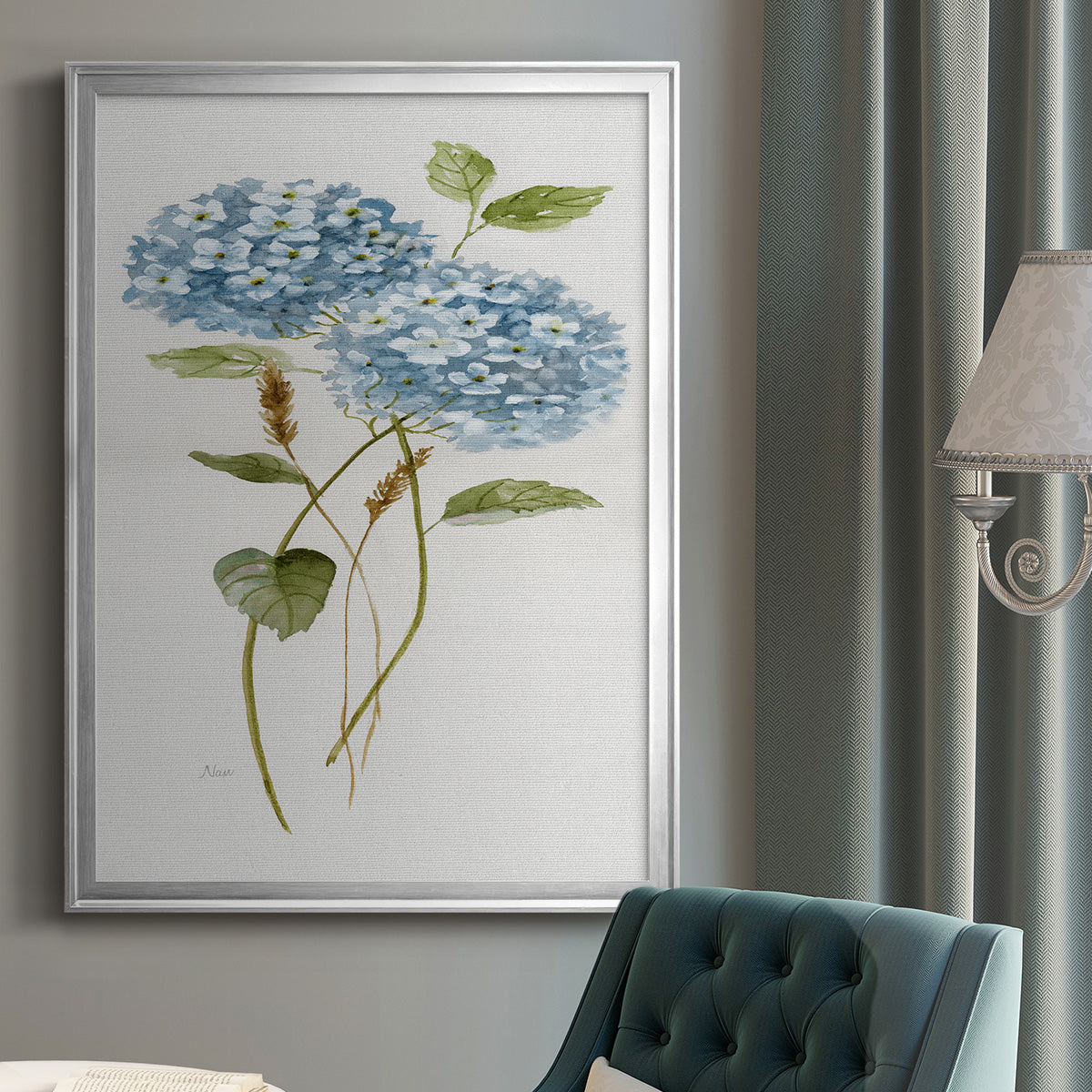 Petite Blue Hydrangea II - Modern Framed Canvas Print