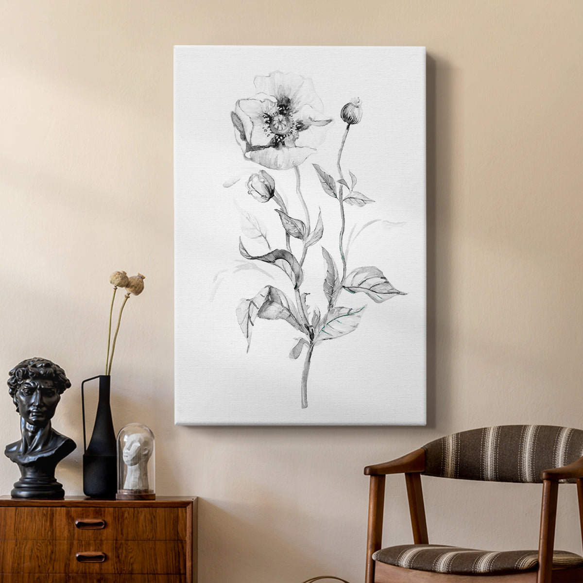 Wild Poppy Sketch - Canvas Art Print