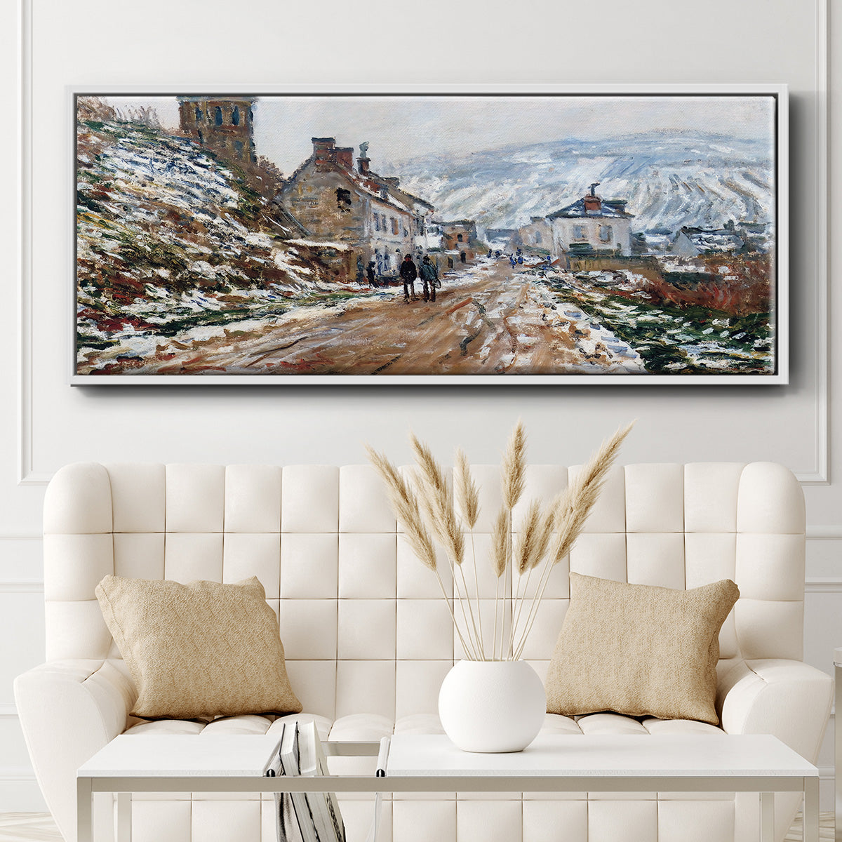The Road in Vétheuil in Winter, 1879 - Floater Framed Canvas Print