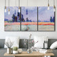 Three-panel canvas wall art featuring flowering field with poppies, displayed in a modern living room above seating.
