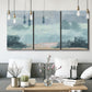 Three-panel canvas wall art featuring soft pastel valley landscape, displayed in a modern living room above seating.