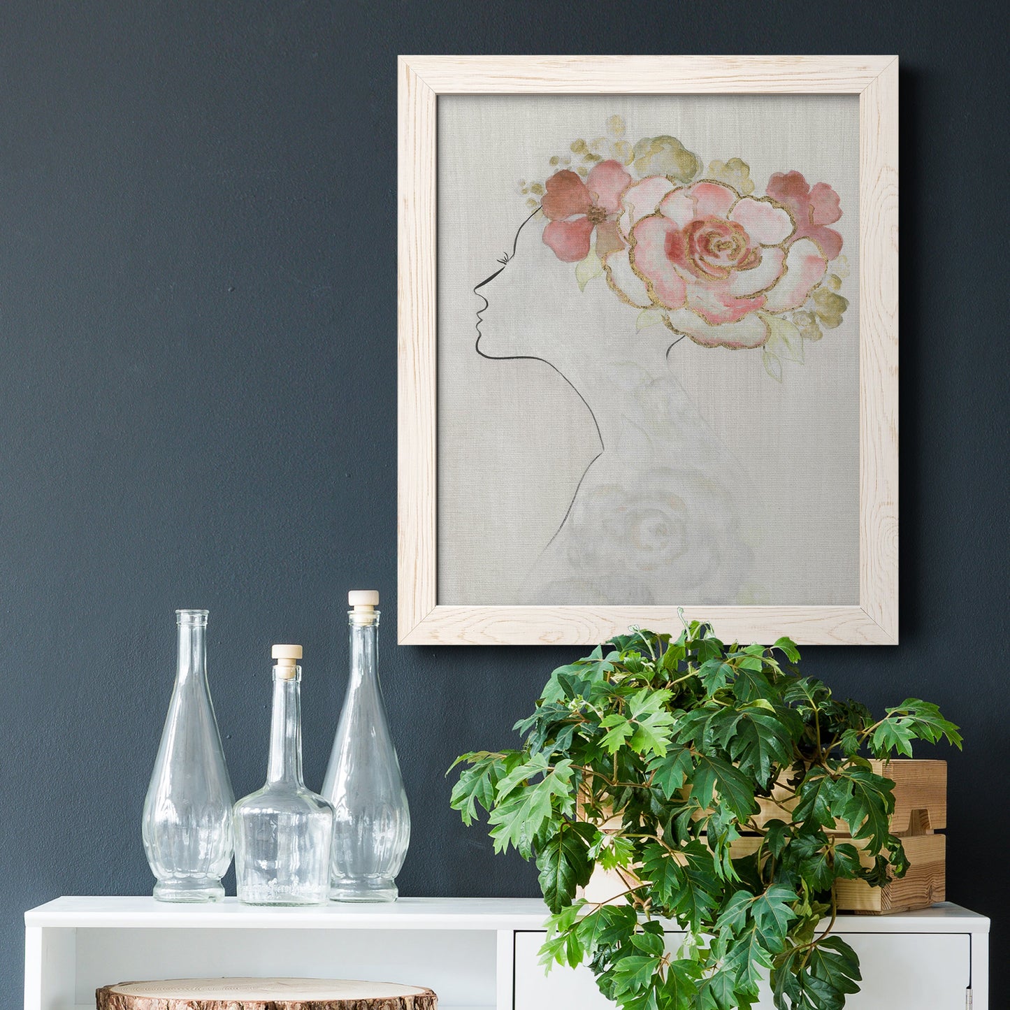 Fashion Floral Silhouette II - Barnwood Framed Canvas Print