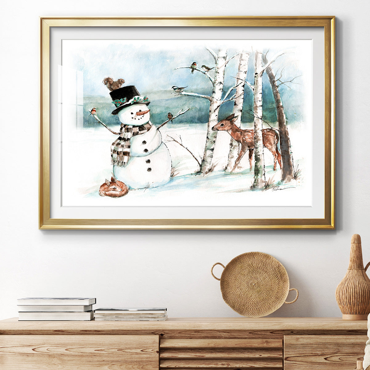 Snow Friends - Modern Framed Art Print