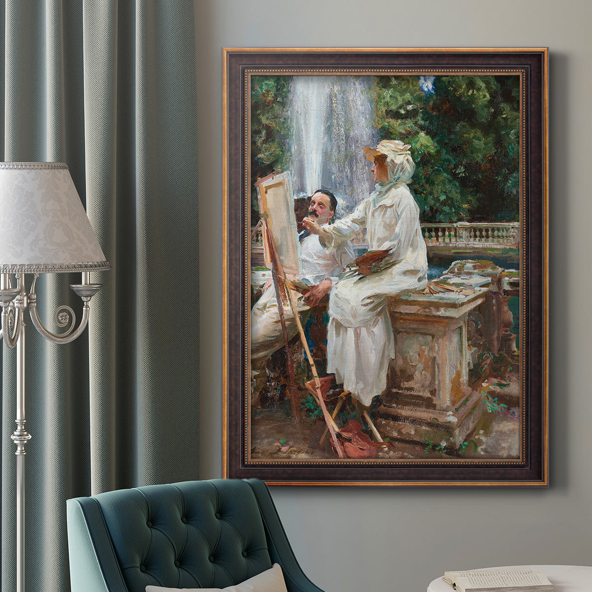 The Fountain Villa Torlonia, Frascati, Italy - Ornate Framed Canvas Print