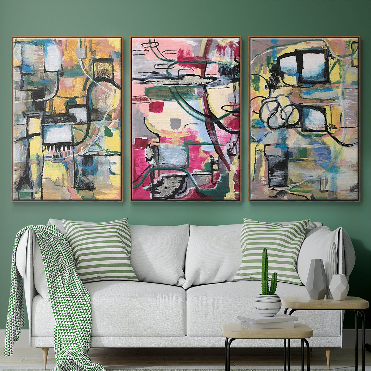 Memory Screen I - Framed Premium Gallery Wrapped Canvas L Frame 3 Piece Set - Ready to Hang