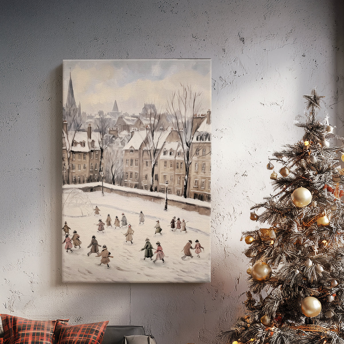 Frostlit Nativity Village - Canvas Art Print