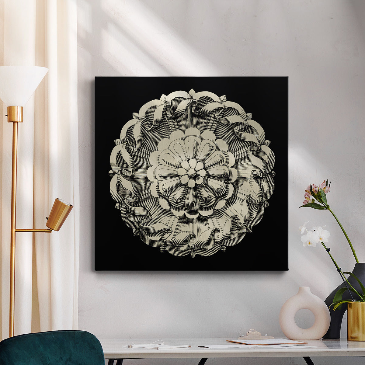 Black and Tan Rosette IV - Canvas Art Print