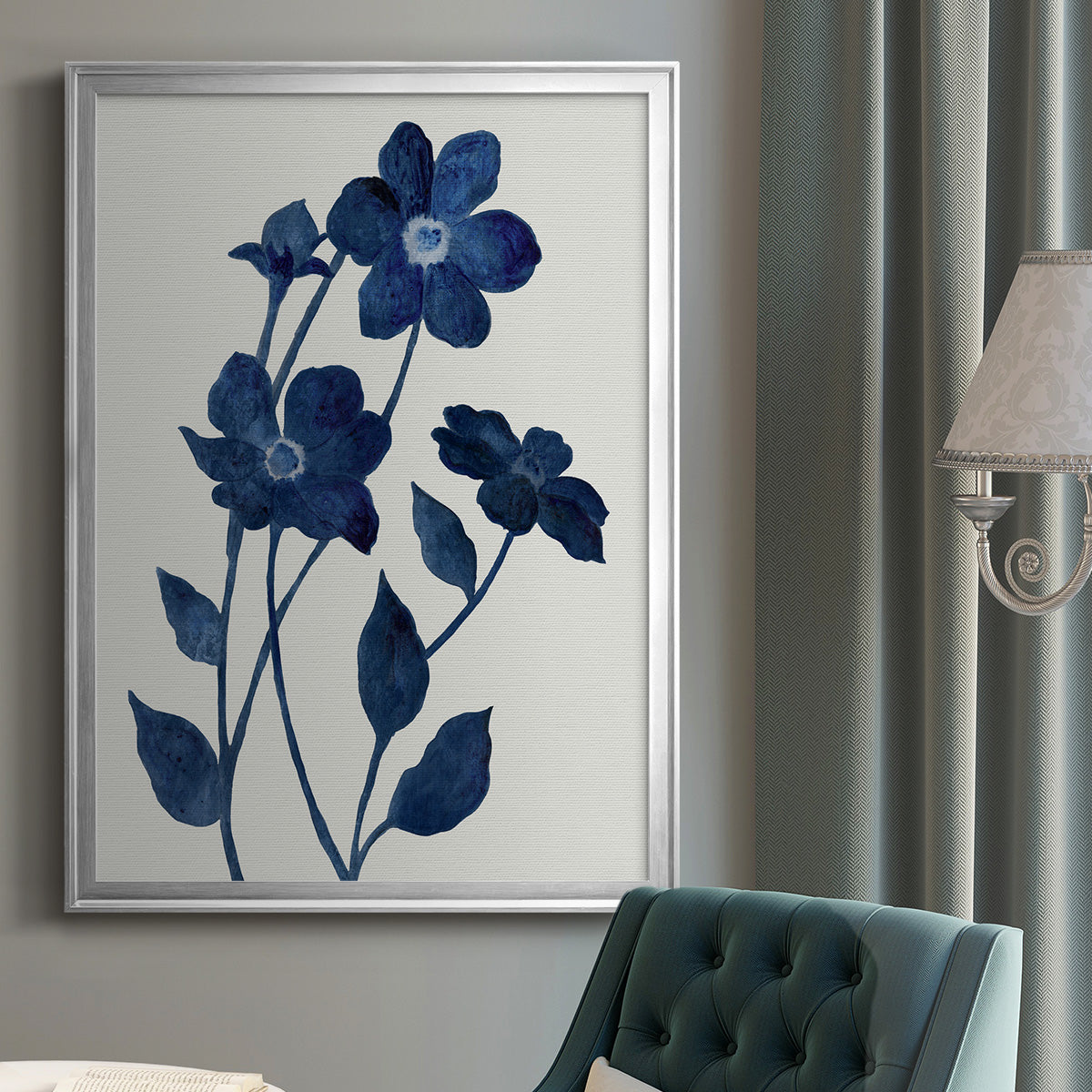 Indigo Bloom II - Modern Framed Canvas Print