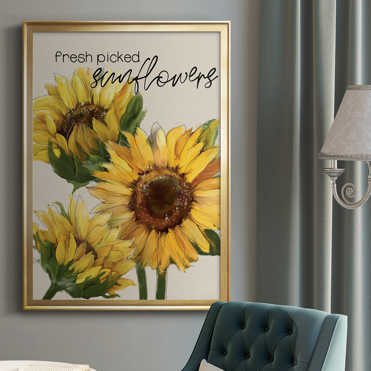 Fresh Picked Sunflowers - Modern Framed Canvas Print