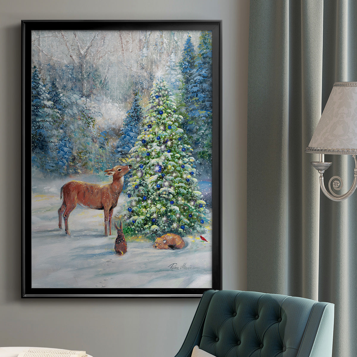 Winter Gathering - Modern Framed Canvas Print