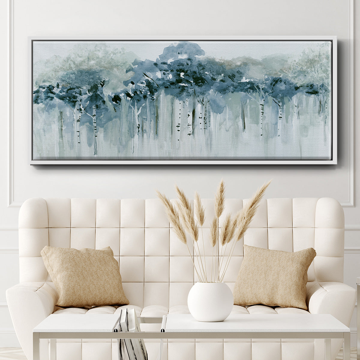 Blue Birch Morning - Floater Framed Canvas Print