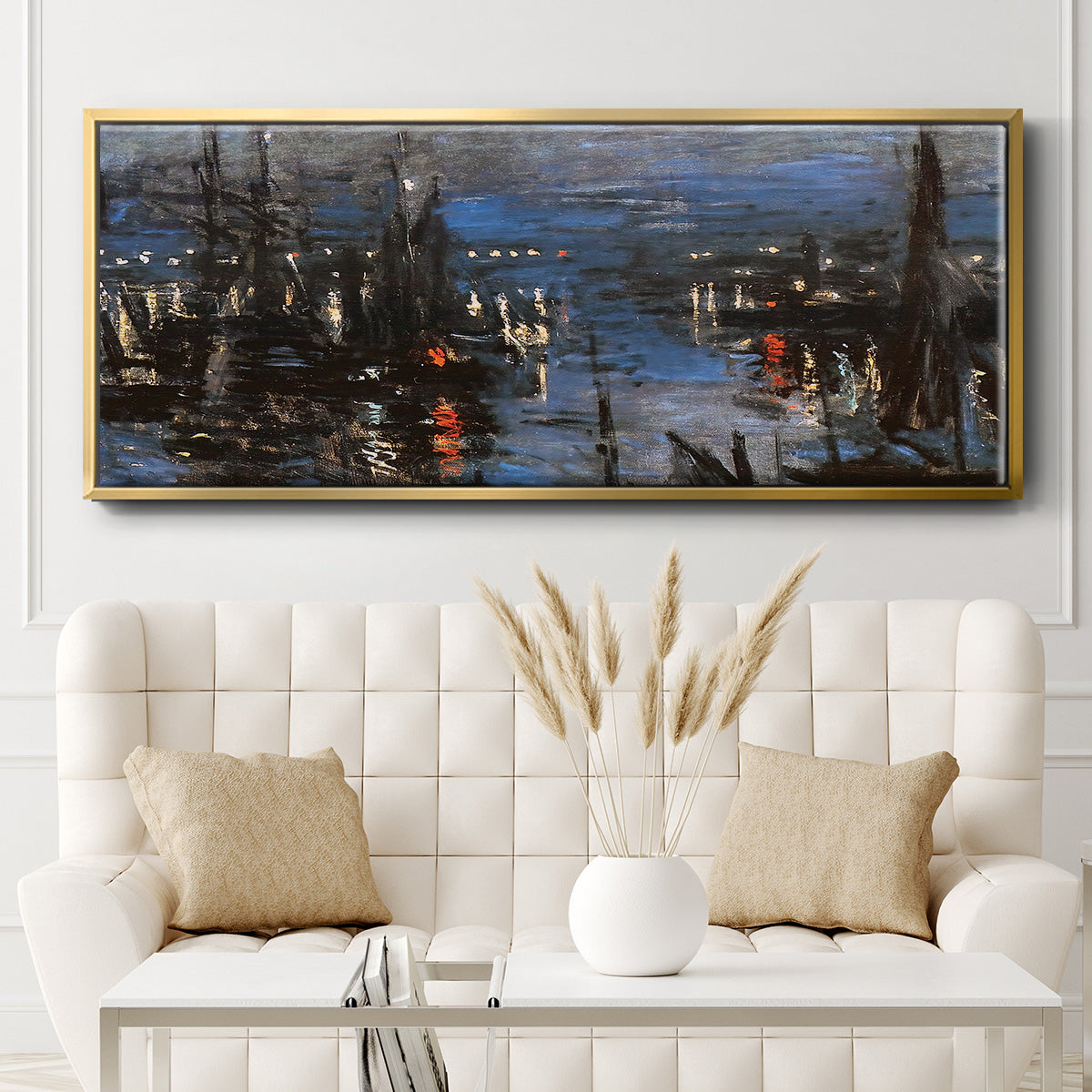The Port of Le Havre, Night Effect, 1873 - Floater Framed Canvas Print