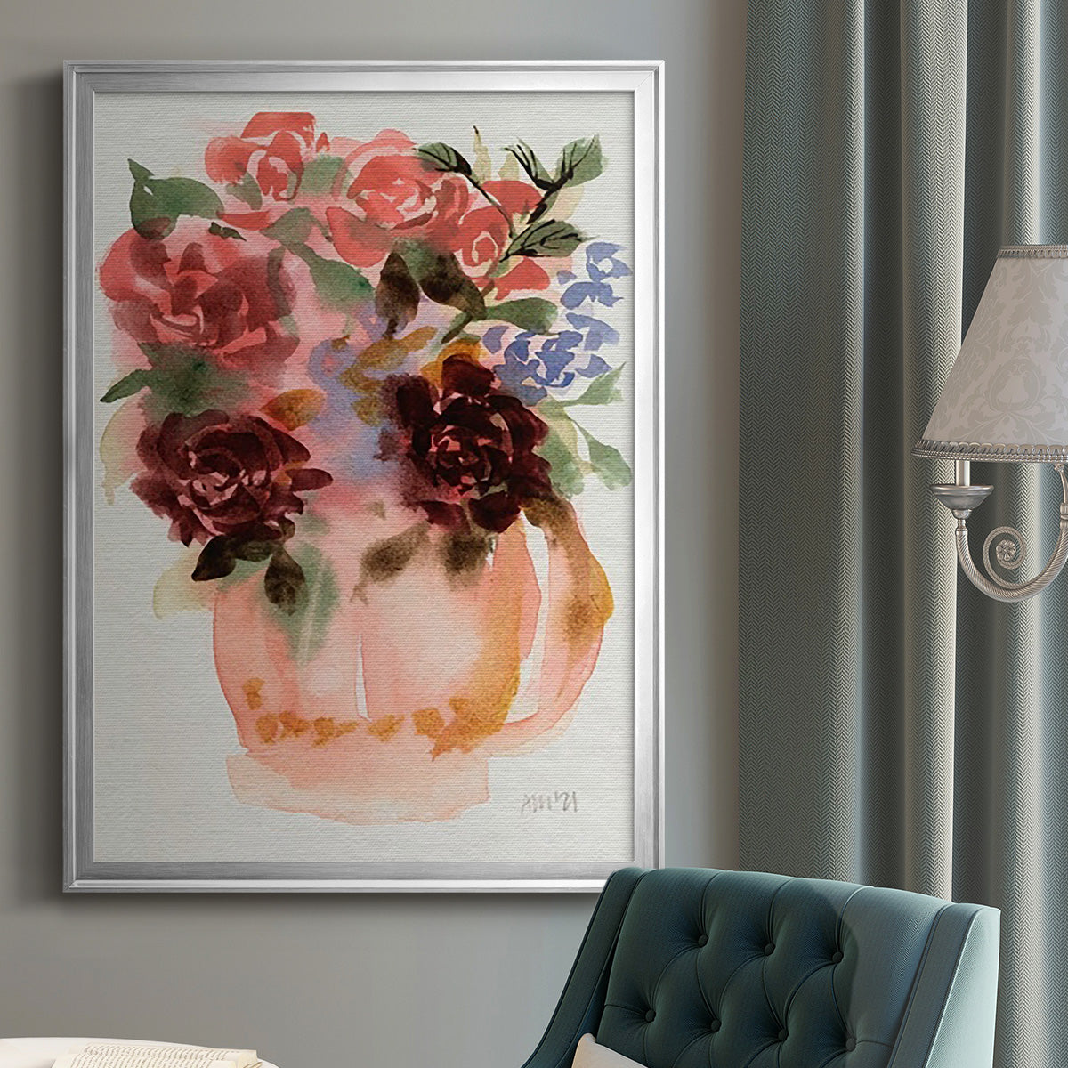 Mauve Bouquet in Teapot I - Modern Framed Canvas Print