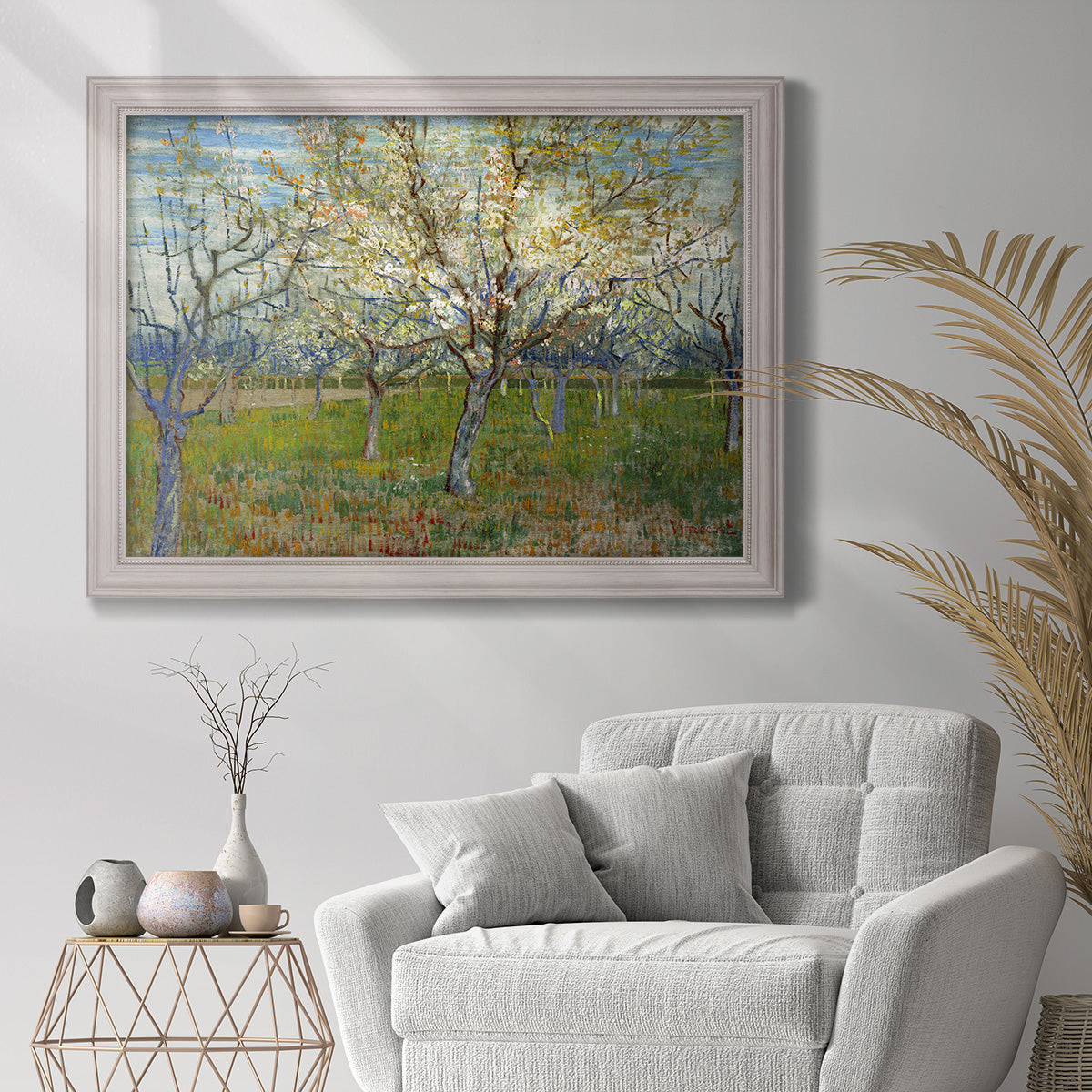 Orchard With Blossoming Apricot Trees - Ornate Framed Canvas Print