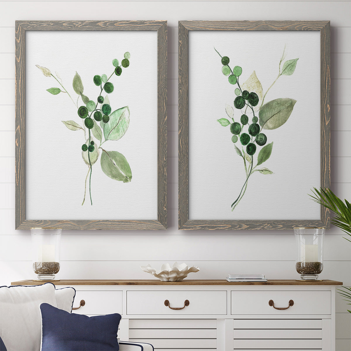 Sprigs in Green I   - Premium Framed Canvas 2 Piece Set - Ready to Hang