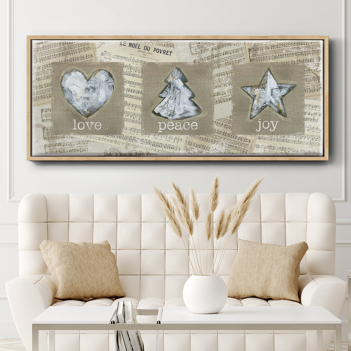 Burlap Music Ornaments - Floater Framed Canvas Print