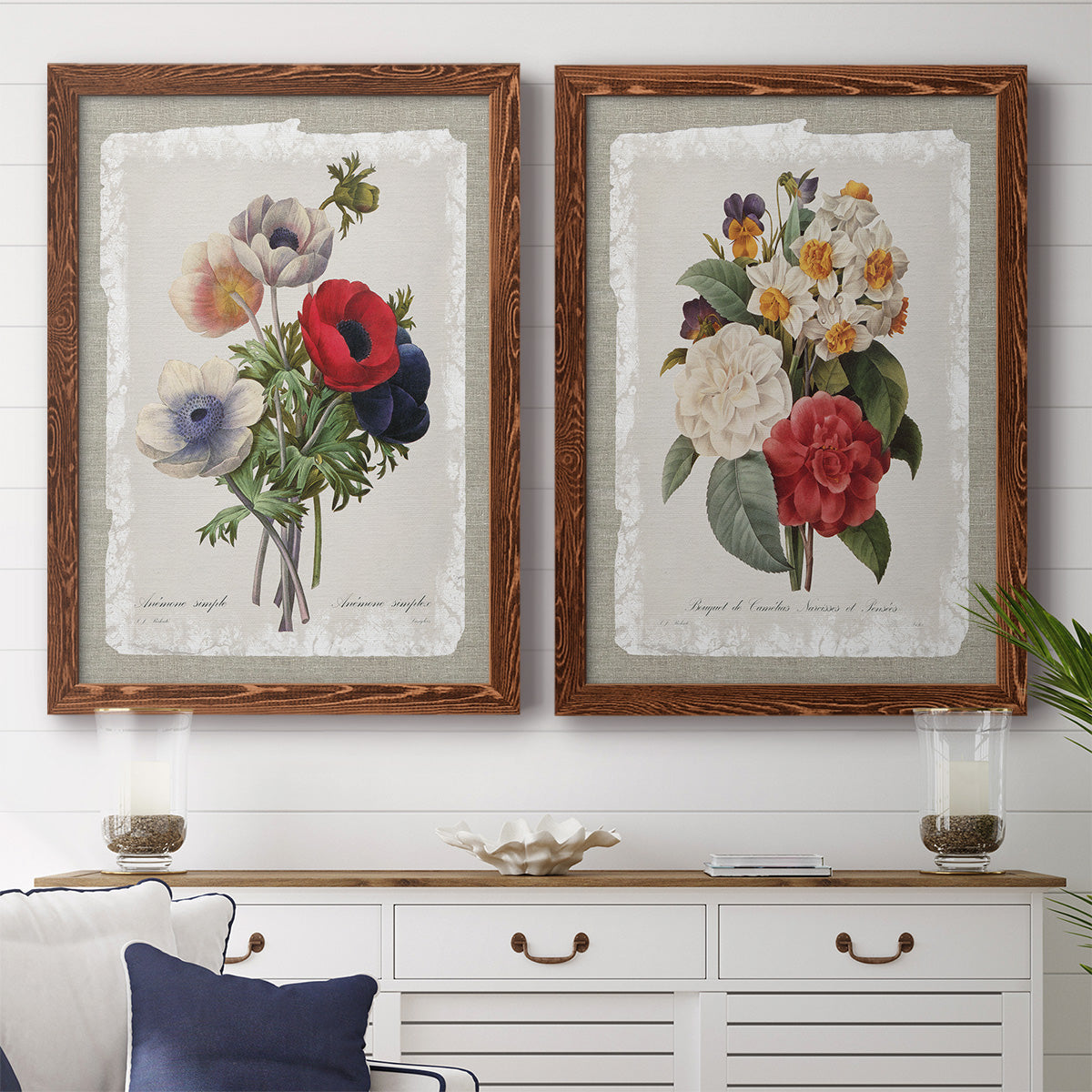 Botanical Bouquet Anemone - Premium Framed Canvas 2 Piece Set - Ready to Hang