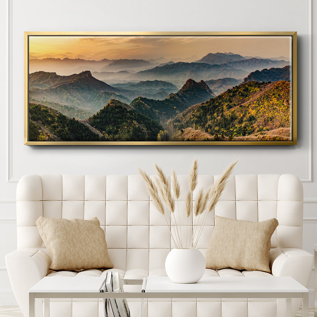 Jinshanling Mountains at Sunrise in Autumn Colors - Floater Framed Canvas Print