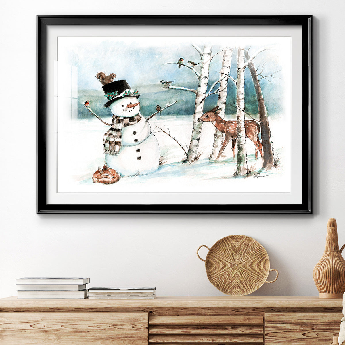 Snow Friends - Modern Framed Art Print