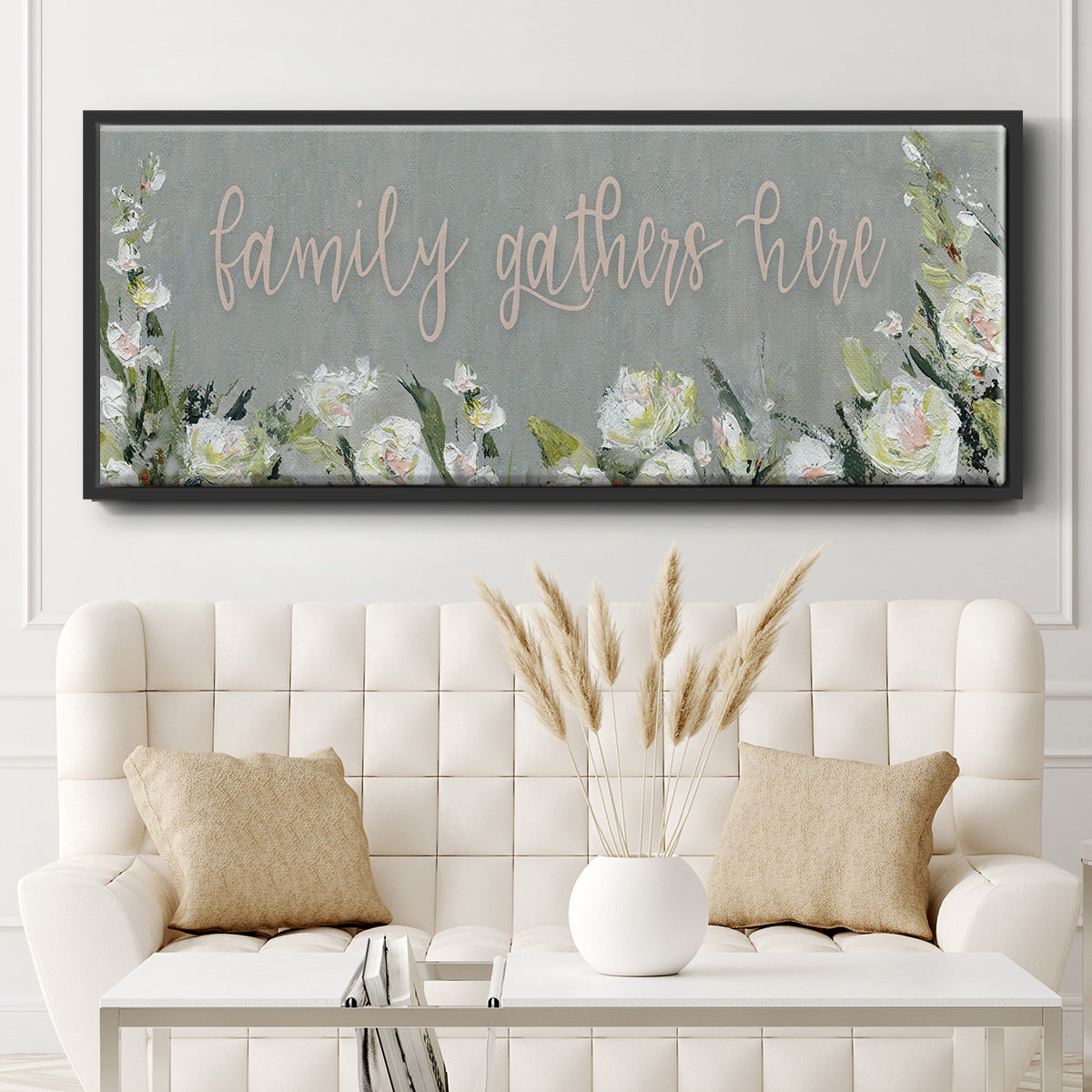 Family Gathers - Floater Framed Canvas Print