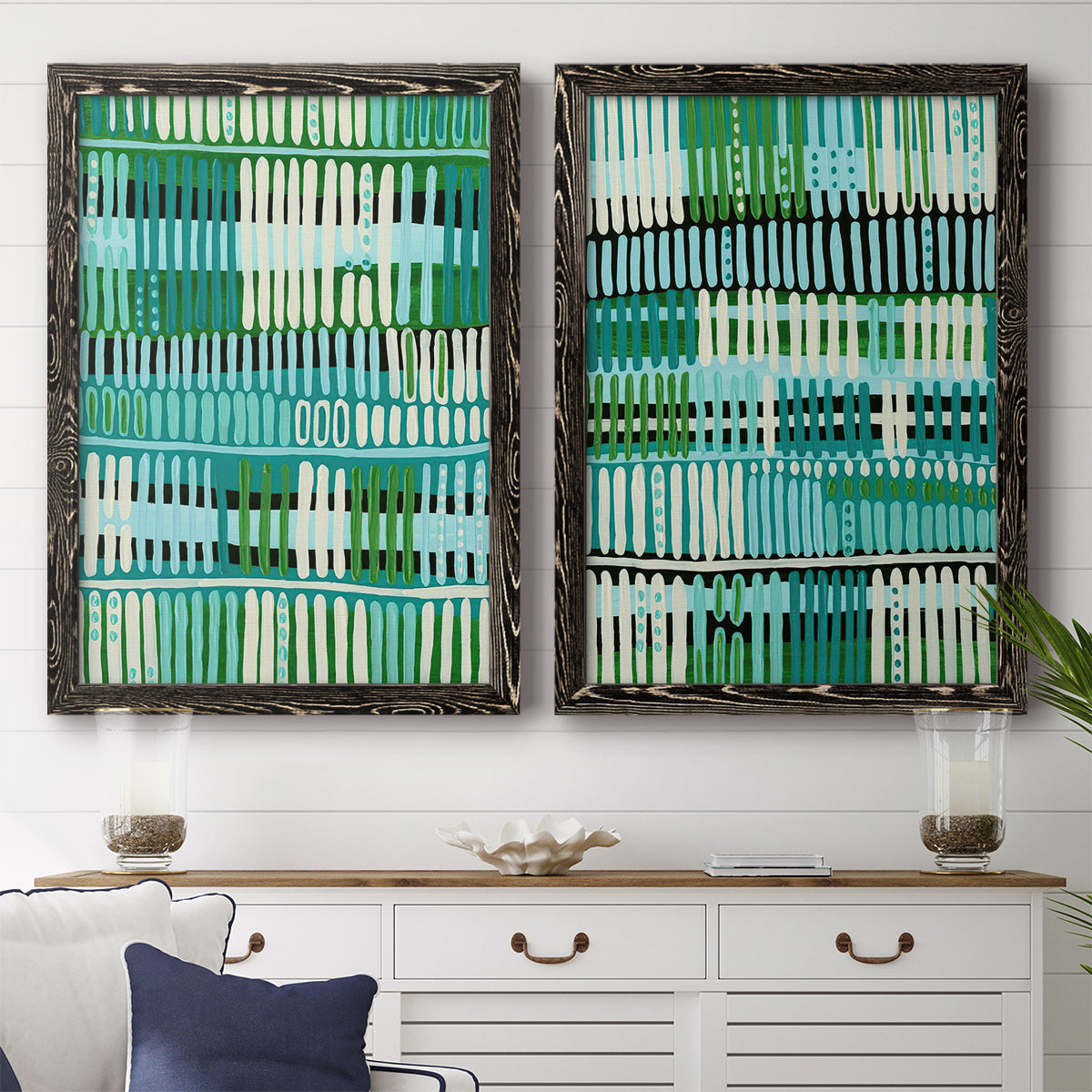 Teal Pattern I - Premium Framed Canvas 2 Piece Set - Ready to Hang