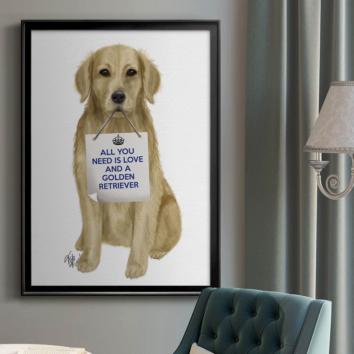 Love and Golden Retriever - Modern Framed Canvas Print