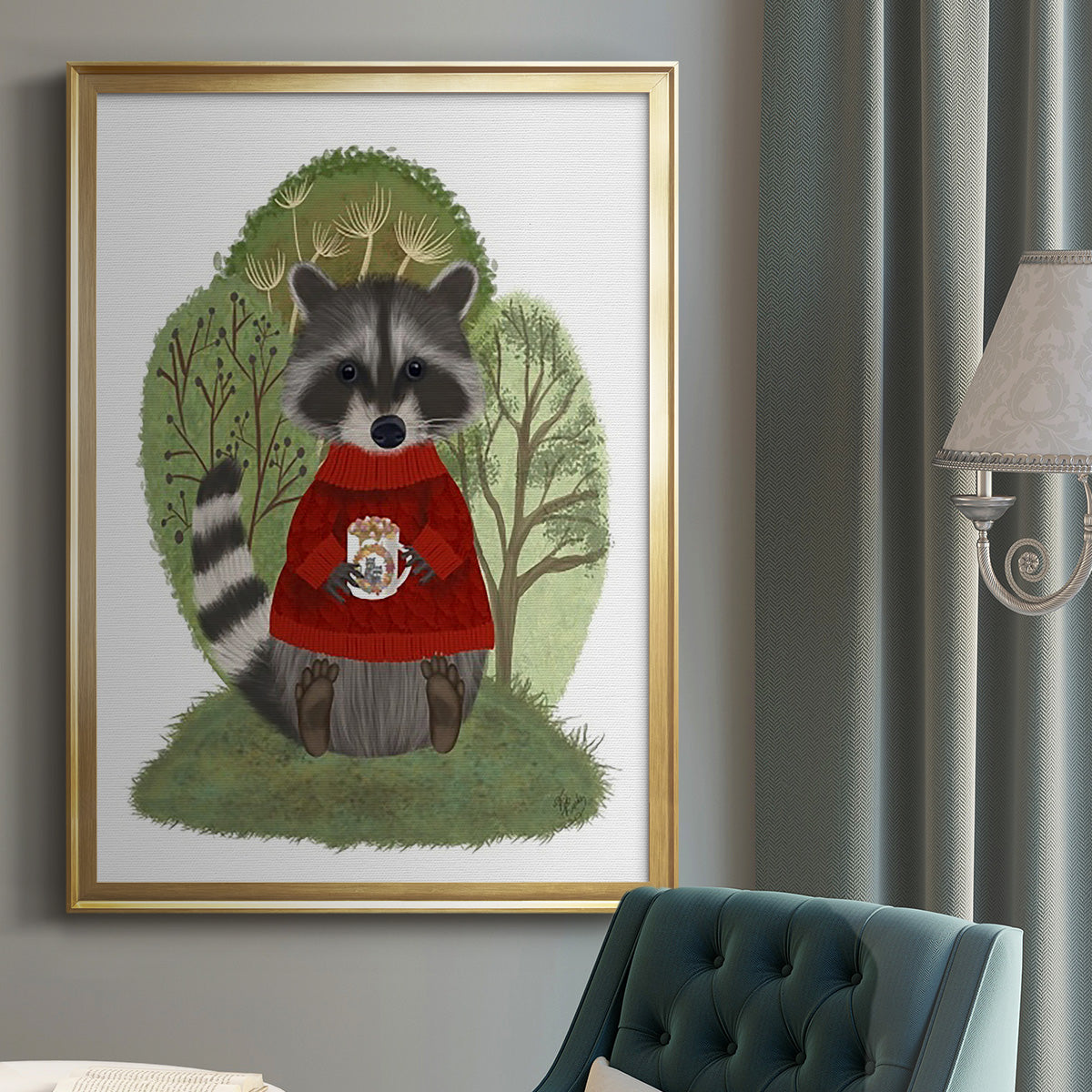 Hot Chocolate Raccoon - Modern Framed Canvas Print