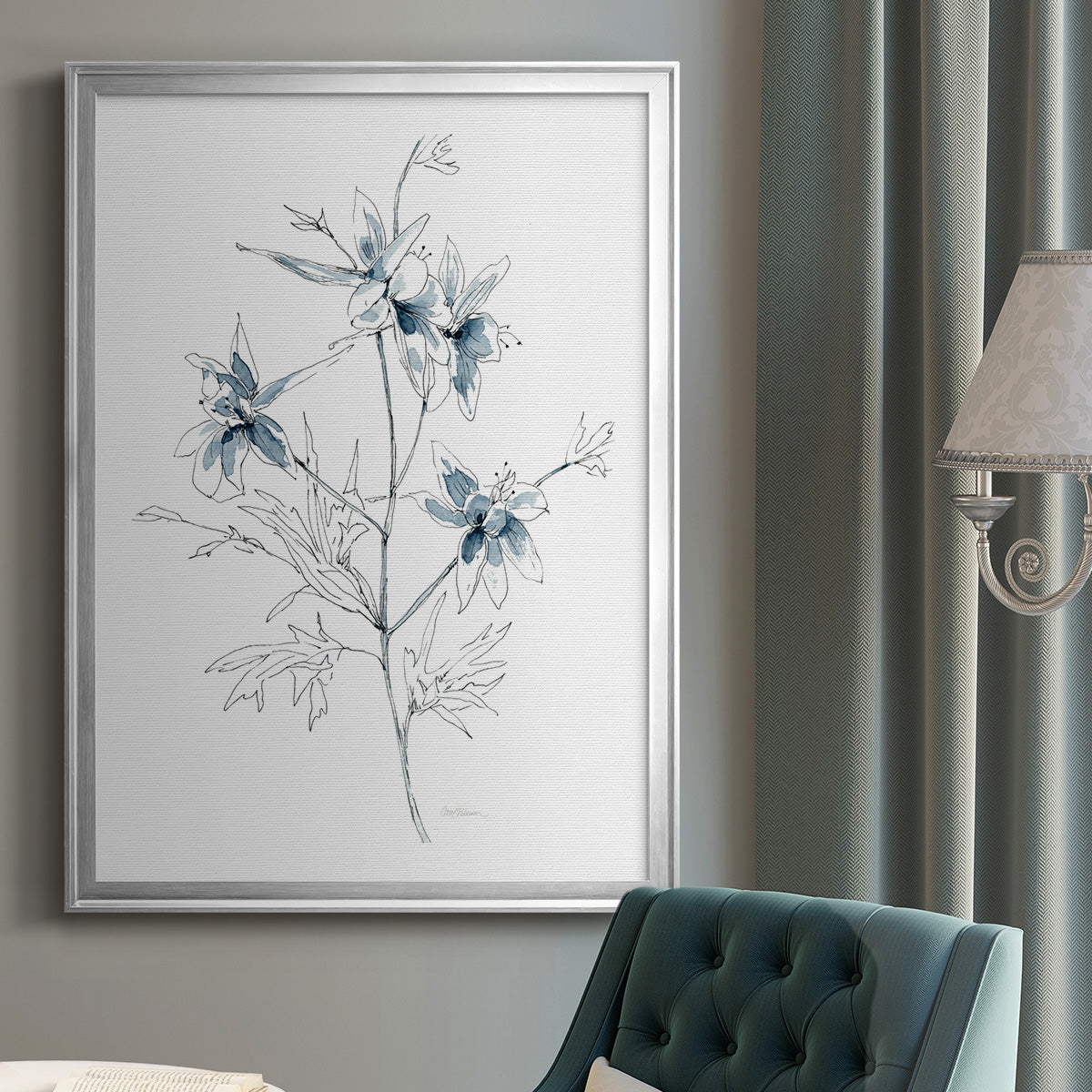 Indigo Sketch II - Modern Framed Canvas Print