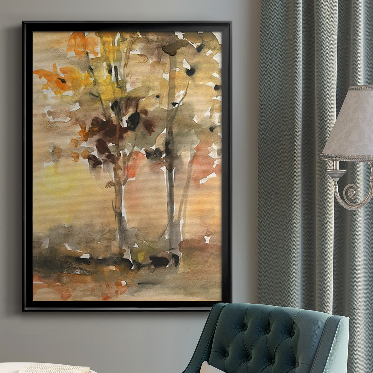 Fall Foliage Watercolor II - Modern Framed Canvas Print