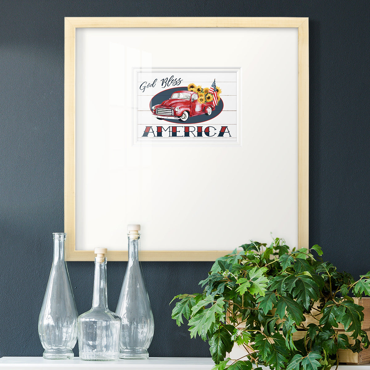 God Bless America Truck Premium Framed Print Double Matboard