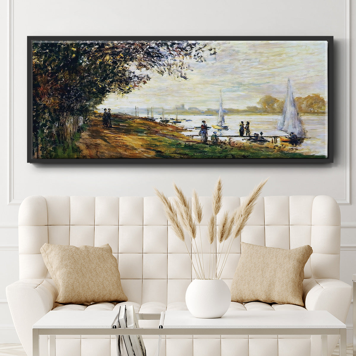 The Riverbank at Le Petit - Floater Framed Canvas Print