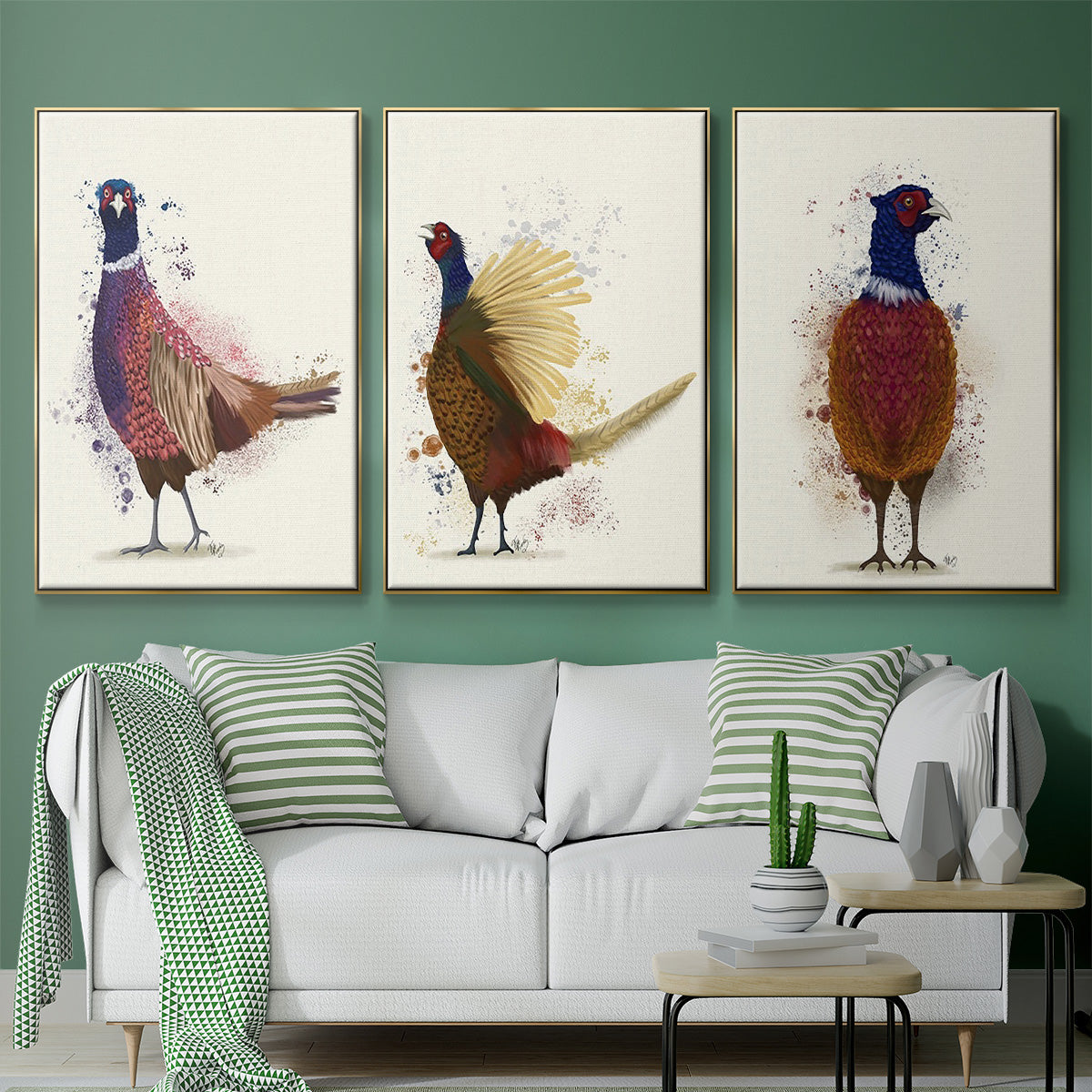 Pheasant Shooting Party 5 - Framed Premium Gallery Wrapped Canvas L Frame 3 Piece Set - Ready to Hang