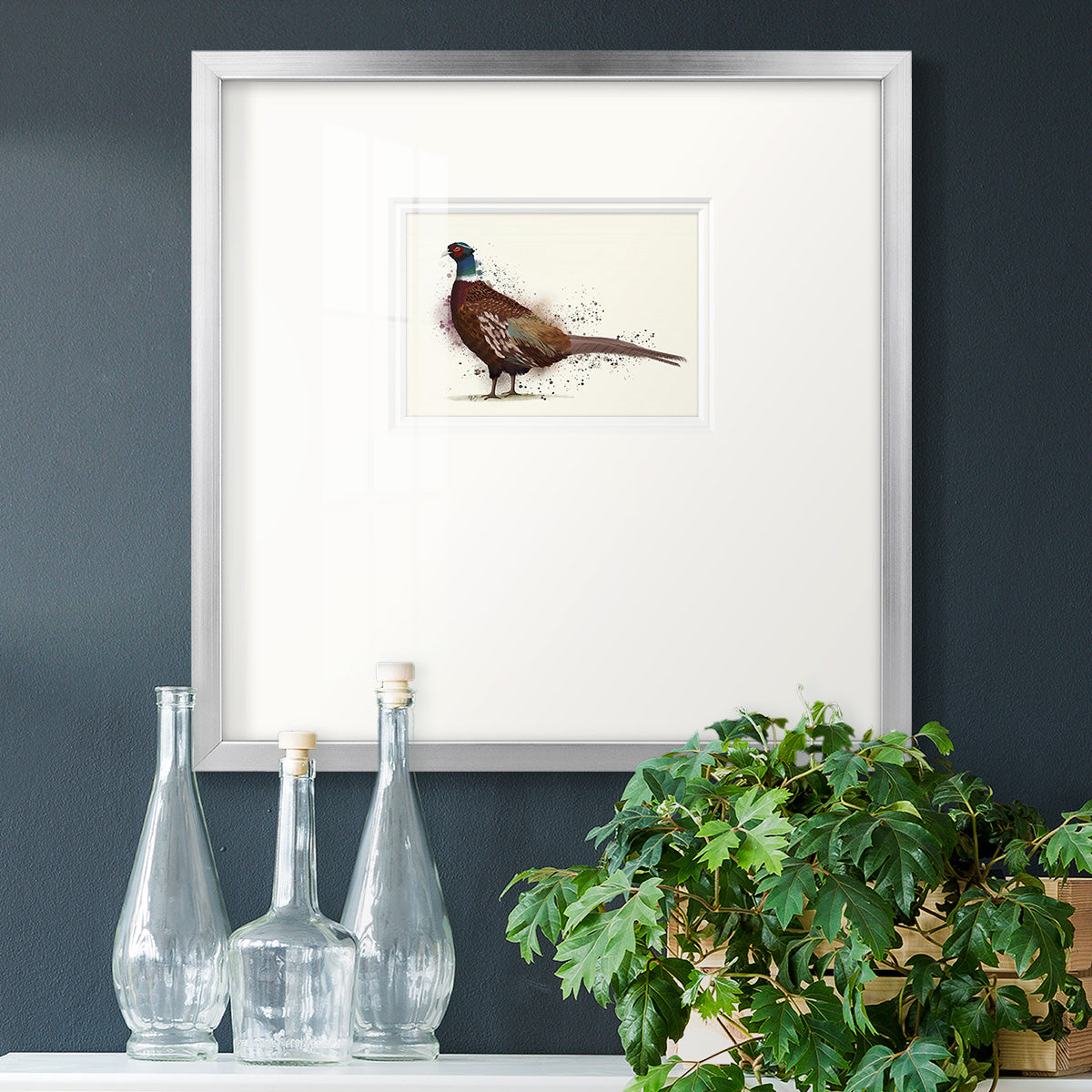 Pheasant Splash 1 Premium Framed Print Double Matboard