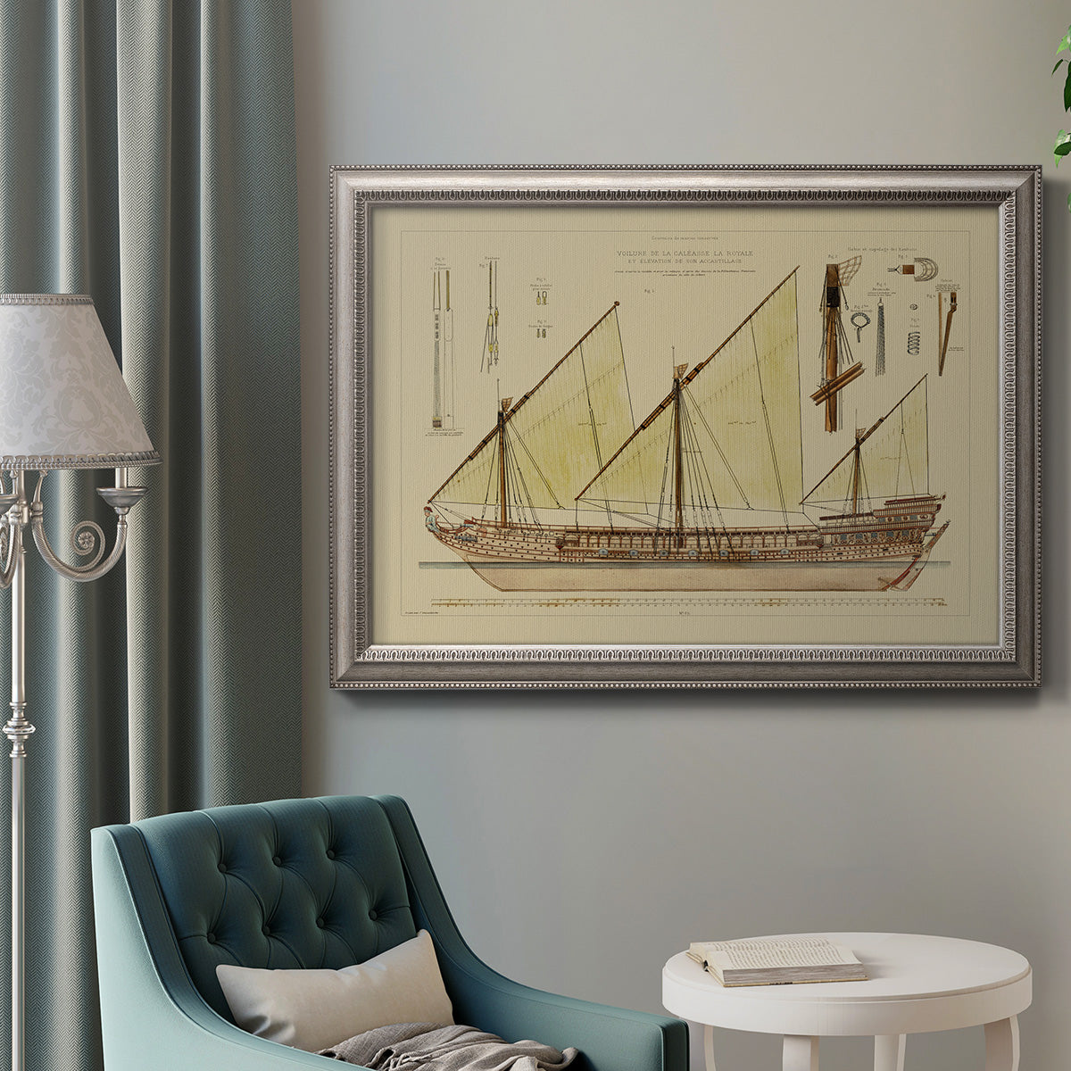 Antique Ship Plan VI Premium Framed Canvas- Ready to Hang