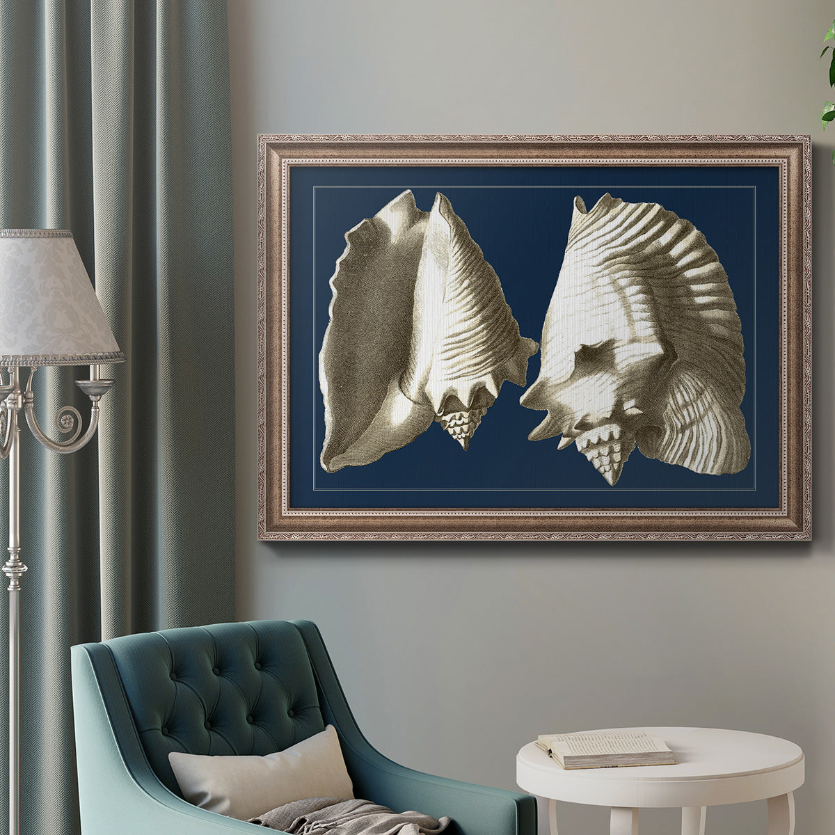 Conch Shells on Navy I Premium Framed Canvas- Ready to Hang