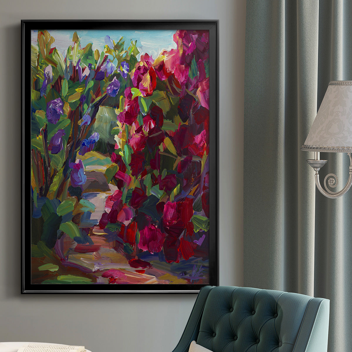 Lilacs & Rhodies - Modern Framed Canvas Print