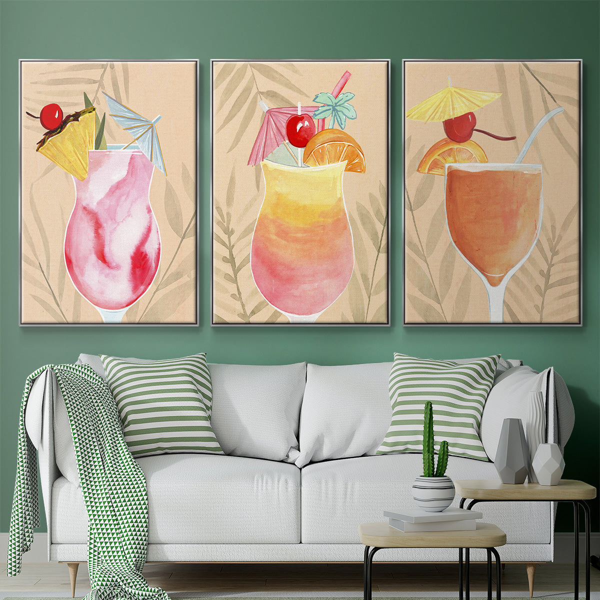 Tropical Cocktail I - Framed Premium Gallery Wrapped Canvas L Frame 3 Piece Set - Ready to Hang