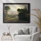 Romantic autumn landscape along the Hudson River by Thomas Doughty in an ornate black frame with gilded inner detail displayed in a bright interior setting.