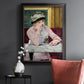 Impressionist portrait scene with plum brandy by Édouard Manet in an ornate black frame with gilded inner detail displayed in a dark-toned interior setting.