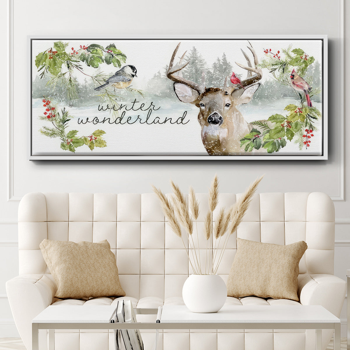 Reindeer Woods - Floater Framed Canvas Print