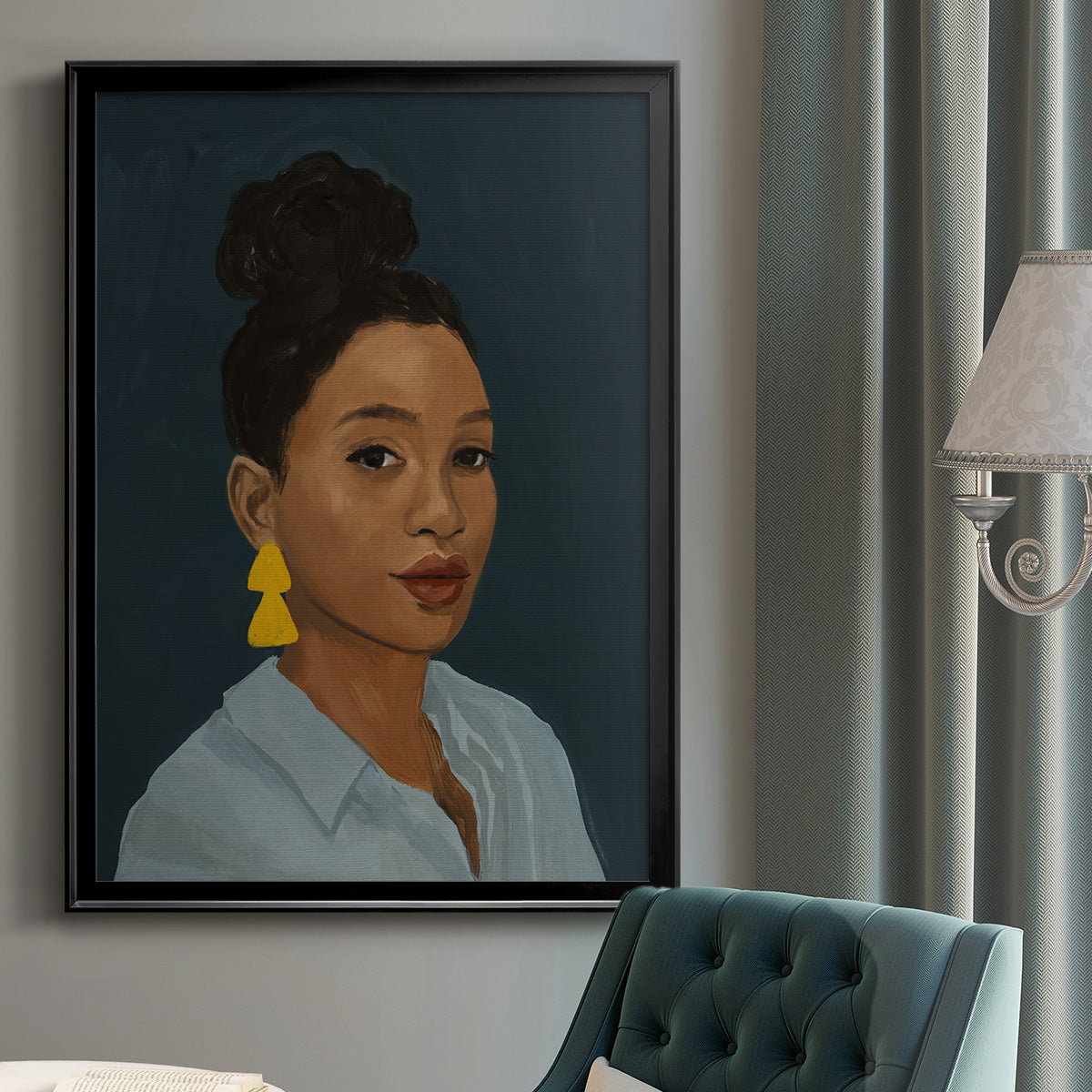 Figure in Yellow Earring - Modern Framed Canvas Print