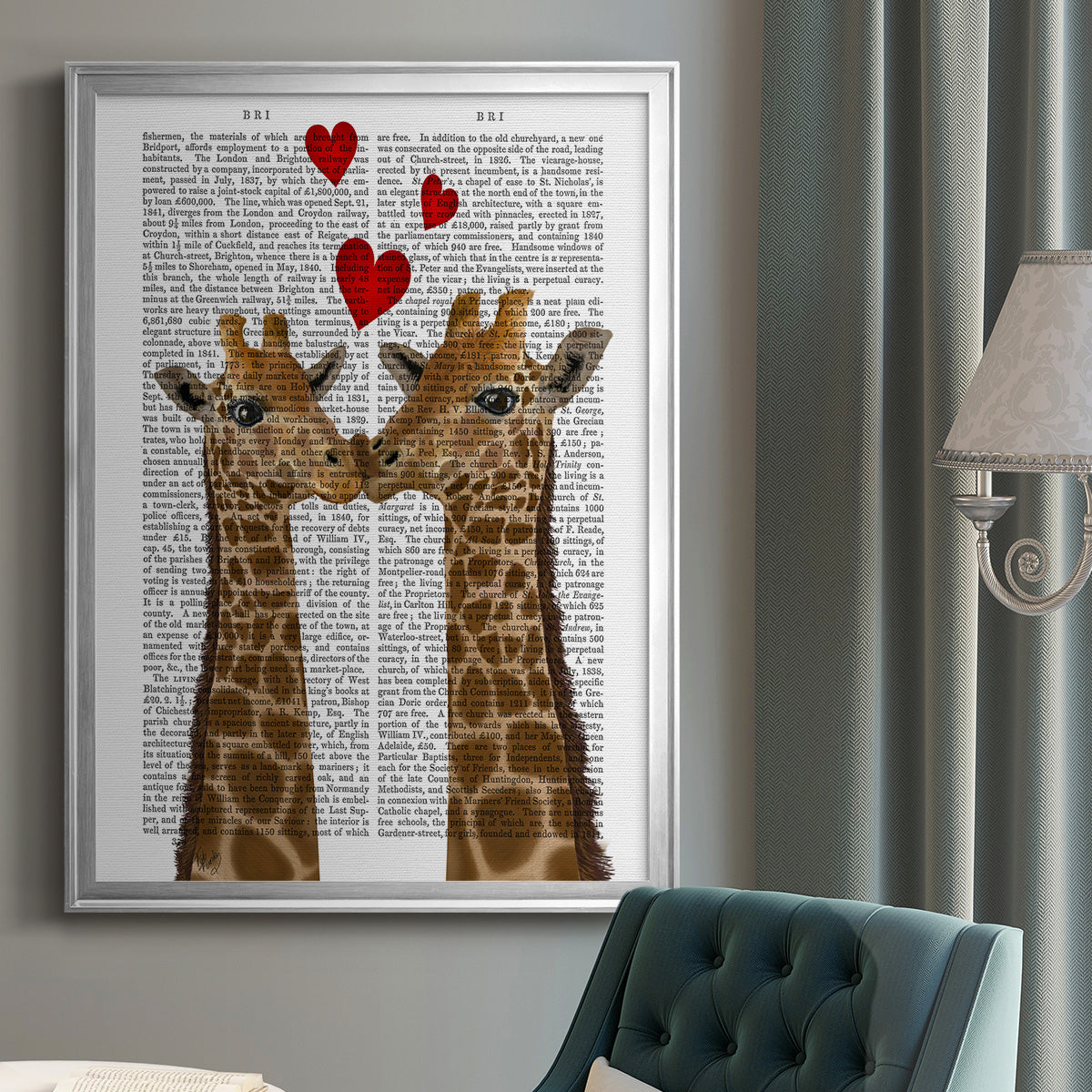 Giraffe Love - Modern Framed Canvas Print